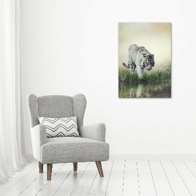 Cuadro moderno en lienzo resistente uv vertical Tigre blanco
