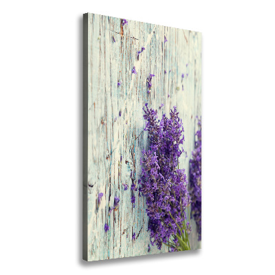 Cuadro canvas decorativo para salón vertical Lavanda sobre madera