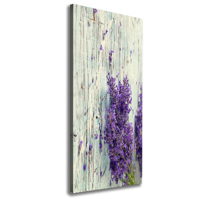 Cuadro canvas decorativo para salón vertical Lavanda sobre madera