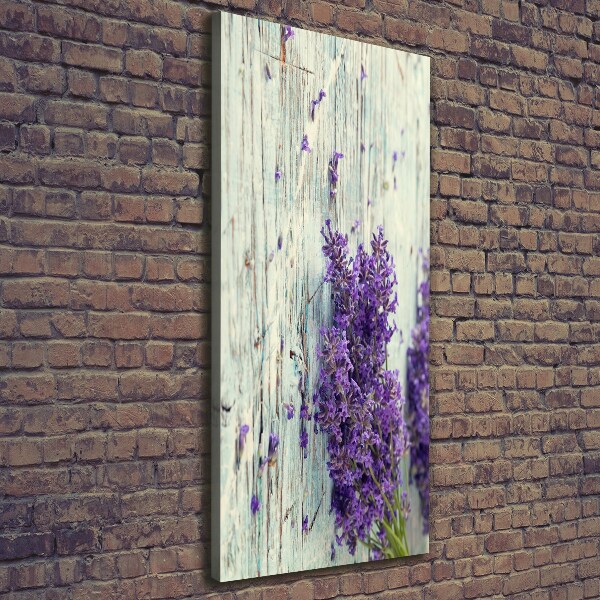 Cuadro canvas decorativo para salón vertical Lavanda sobre madera