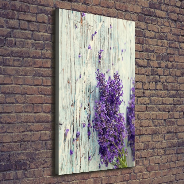 Cuadro canvas decorativo para salón vertical Lavanda sobre madera