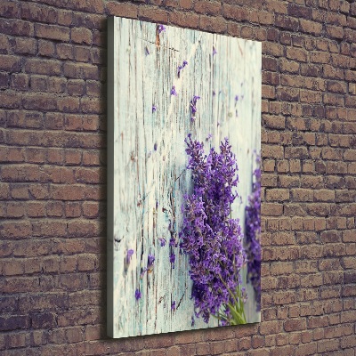 Cuadro canvas decorativo para salón vertical Lavanda sobre madera