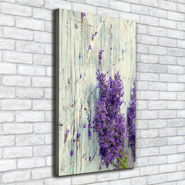 Cuadro canvas decorativo para salón vertical Lavanda sobre madera