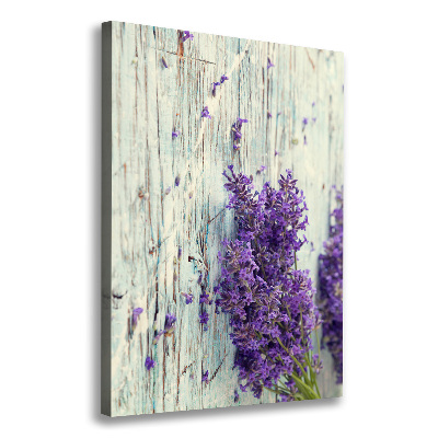 Cuadro canvas decorativo para salón vertical Lavanda sobre madera