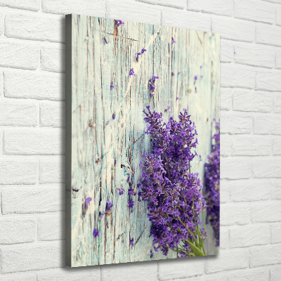 Cuadro canvas decorativo para salón vertical Lavanda sobre madera