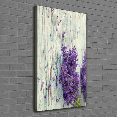 Cuadro canvas decorativo para salón vertical Lavanda sobre madera