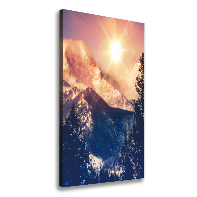 Cuadro canvas decorativo para salón vertical El sol sobre las montañas