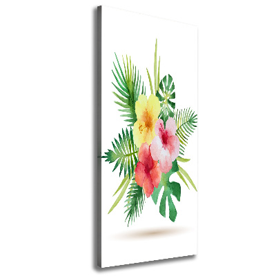 Cuadro canvas decorativo para salón vertical flores hawaianas