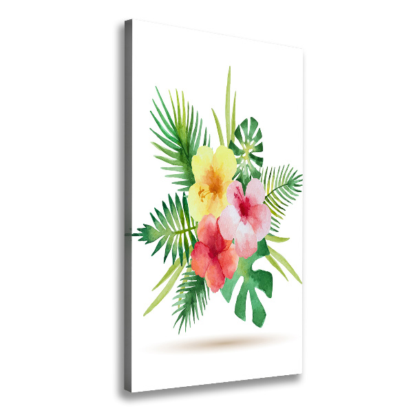 Cuadro canvas decorativo para salón vertical flores hawaianas