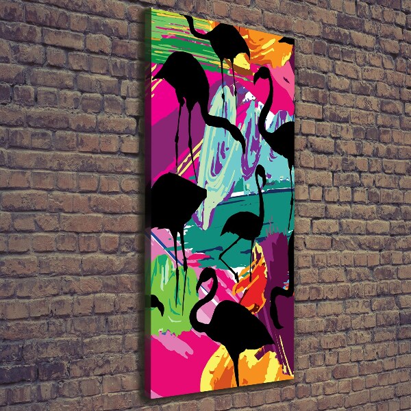 Cuadro canvas decorativo para salón vertical Flamencos