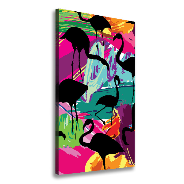 Cuadro canvas decorativo para salón vertical Flamencos