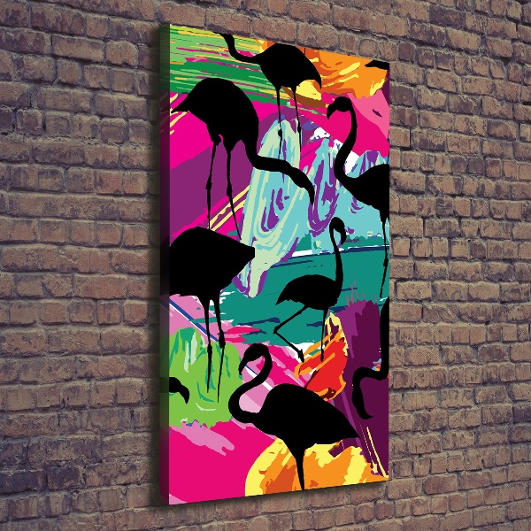 Cuadro canvas decorativo para salón vertical Flamencos