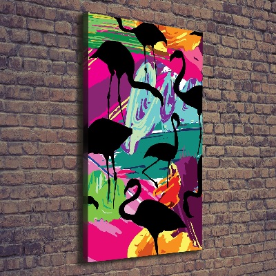 Cuadro canvas decorativo para salón vertical Flamencos