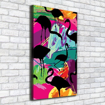 Cuadro canvas decorativo para salón vertical Flamencos