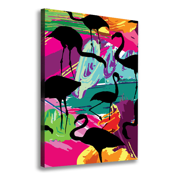 Cuadro canvas decorativo para salón vertical Flamencos