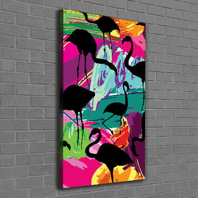 Cuadro canvas decorativo para salón vertical Flamencos