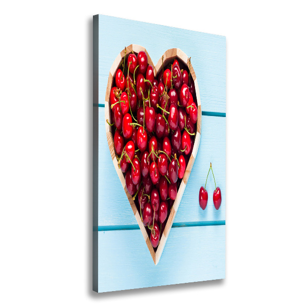 Cuadro canvas decorativo para salón vertical Cerezas en madera