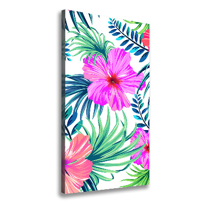 Cuadro moderno en lienzo resistente uv vertical flores hawaianas