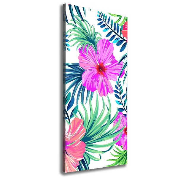 Cuadro moderno en lienzo resistente uv vertical flores hawaianas