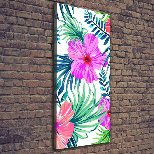 Cuadro moderno en lienzo resistente uv vertical flores hawaianas