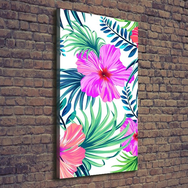 Cuadro moderno en lienzo resistente uv vertical flores hawaianas