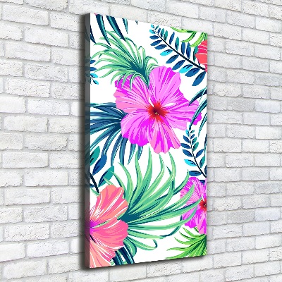 Cuadro moderno en lienzo resistente uv vertical flores hawaianas