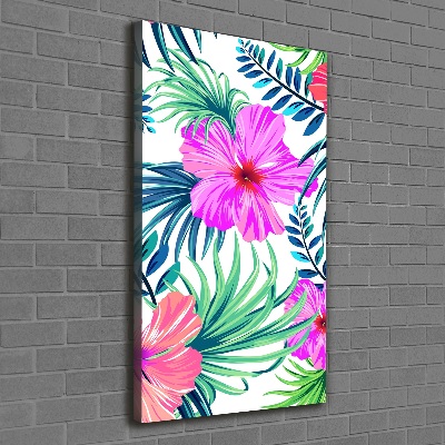 Cuadro moderno en lienzo resistente uv vertical flores hawaianas