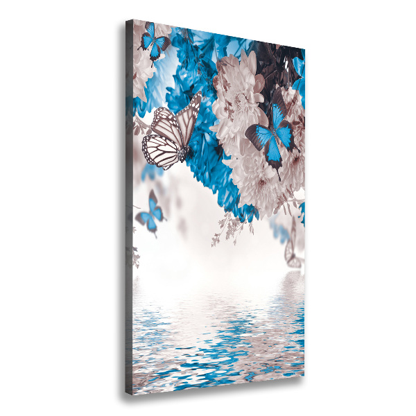 Cuadro moderno en lienzo resistente uv vertical Flores y mariposas