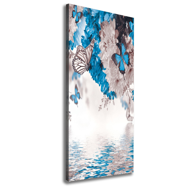 Cuadro moderno en lienzo resistente uv vertical Flores y mariposas