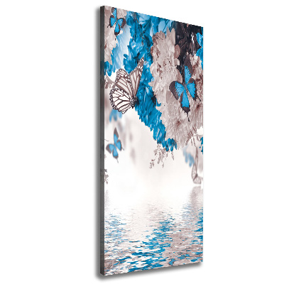 Cuadro moderno en lienzo resistente uv vertical Flores y mariposas