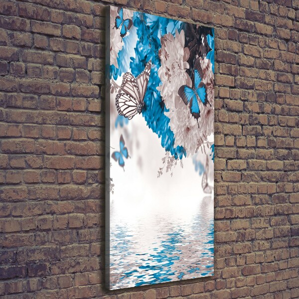 Cuadro moderno en lienzo resistente uv vertical Flores y mariposas