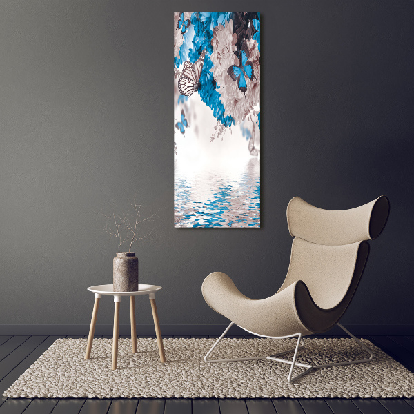 Cuadro moderno en lienzo resistente uv vertical Flores y mariposas