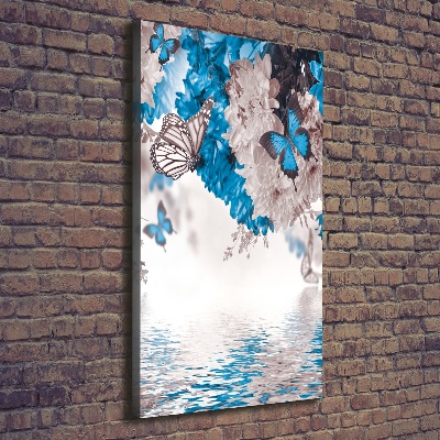 Cuadro moderno en lienzo resistente uv vertical Flores y mariposas