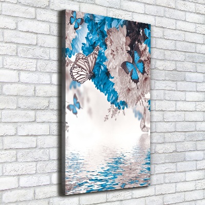 Cuadro moderno en lienzo resistente uv vertical Flores y mariposas