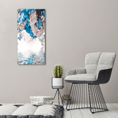 Cuadro moderno en lienzo resistente uv vertical Flores y mariposas