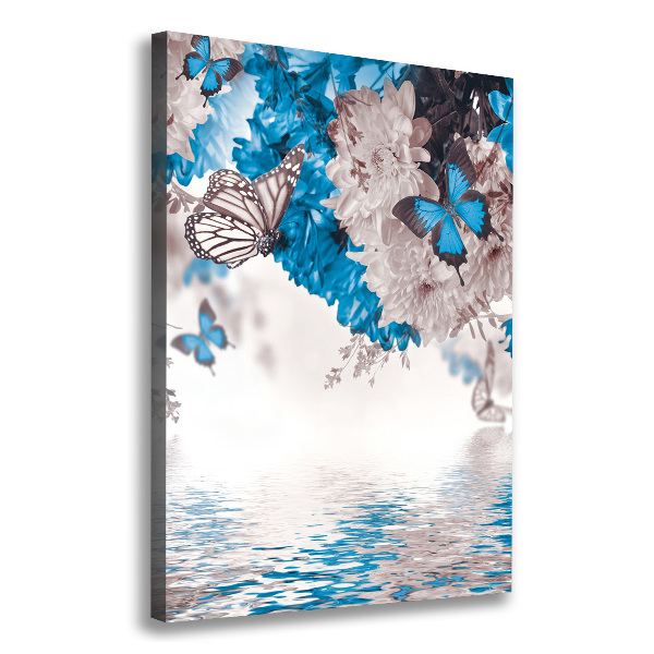 Cuadro moderno en lienzo resistente uv vertical Flores y mariposas
