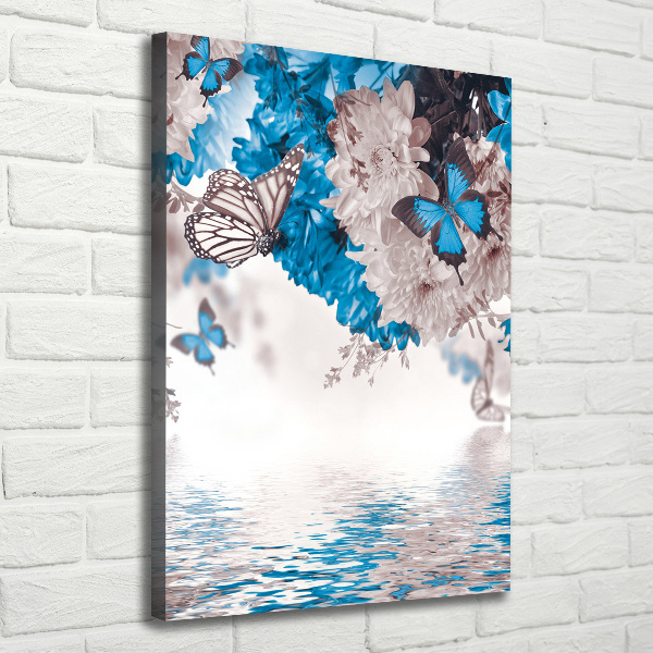 Cuadro moderno en lienzo resistente uv vertical Flores y mariposas