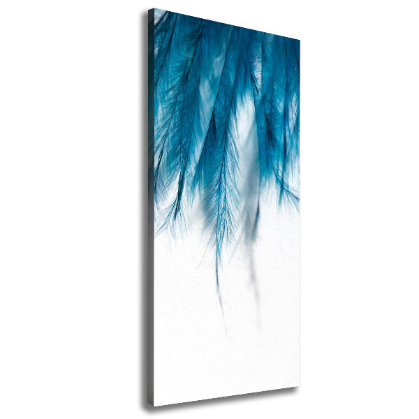 Cuadro canvas decorativo para salón vertical plumas azules