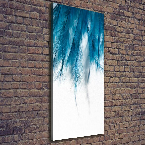 Cuadro canvas decorativo para salón vertical plumas azules