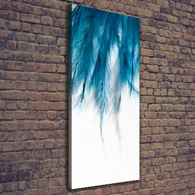 Cuadro canvas decorativo para salón vertical plumas azules
