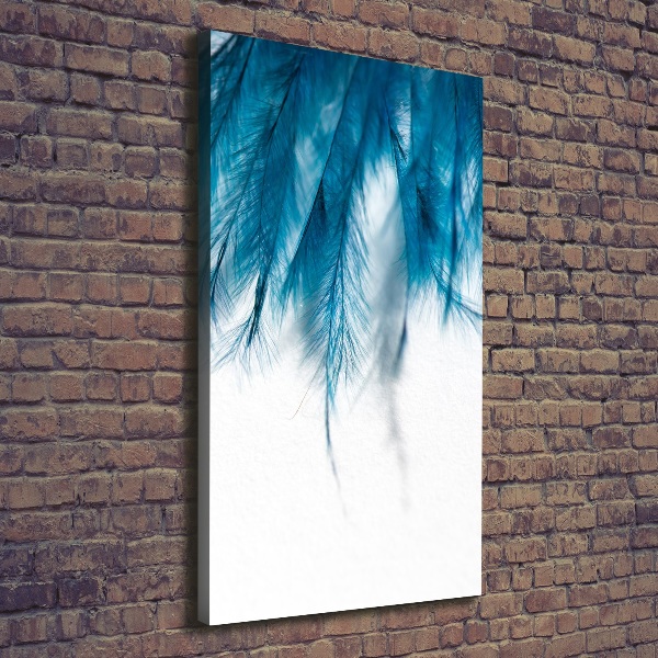 Cuadro canvas decorativo para salón vertical plumas azules