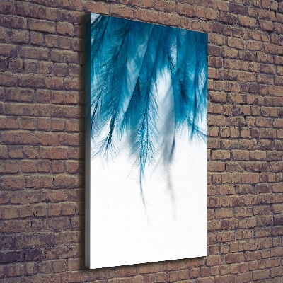 Cuadro canvas decorativo para salón vertical plumas azules