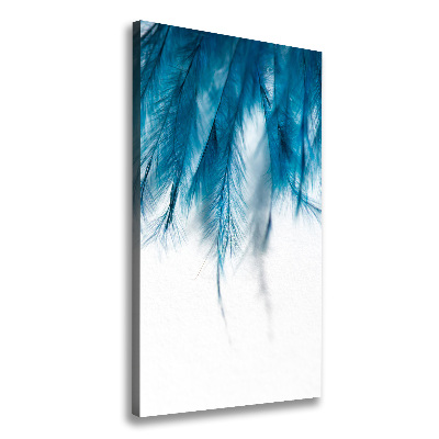 Cuadro canvas decorativo para salón vertical plumas azules