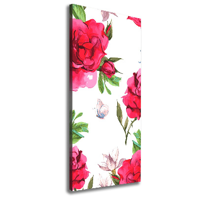 Cuadro canvas decorativo para salón vertical rosas rojas