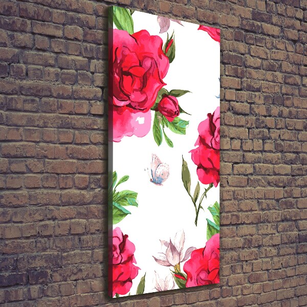 Cuadro canvas decorativo para salón vertical rosas rojas