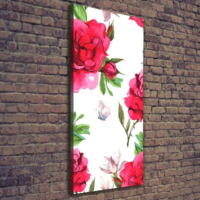 Cuadro canvas decorativo para salón vertical rosas rojas