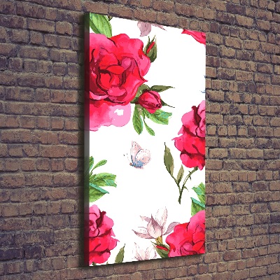 Cuadro canvas decorativo para salón vertical rosas rojas