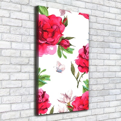 Cuadro canvas decorativo para salón vertical rosas rojas