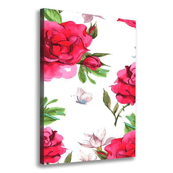 Cuadro canvas decorativo para salón vertical rosas rojas