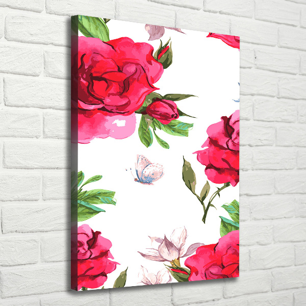Cuadro canvas decorativo para salón vertical rosas rojas